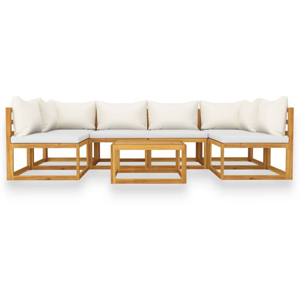 vidaXL 7-tlg. Garten-Lounge-Set mit Auflagen Creme Massivholz Akazie