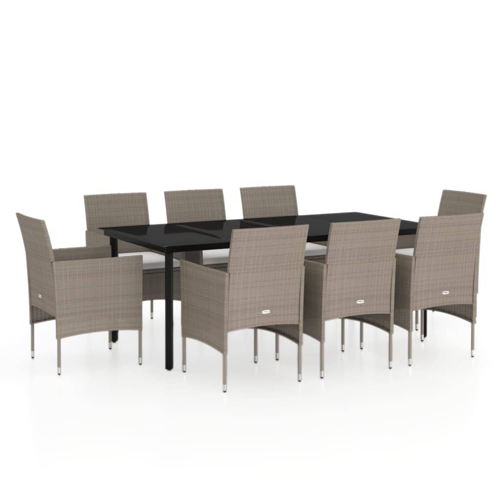 vidaXL 9-tlg. Garten-Essgruppe mit Kissen Beige und Schwarz