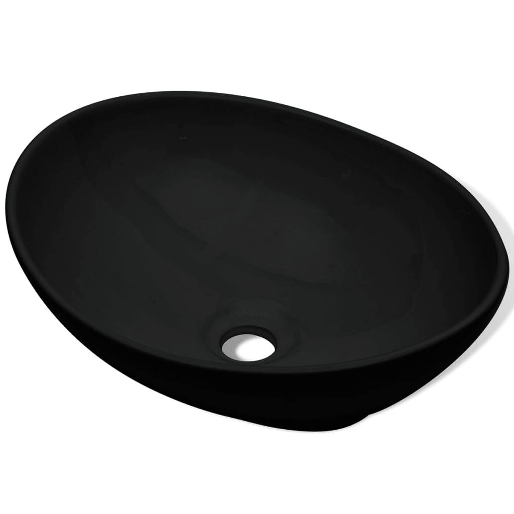 vidaXL Keramik Waschbecken 40 x 33 cm Schwarz