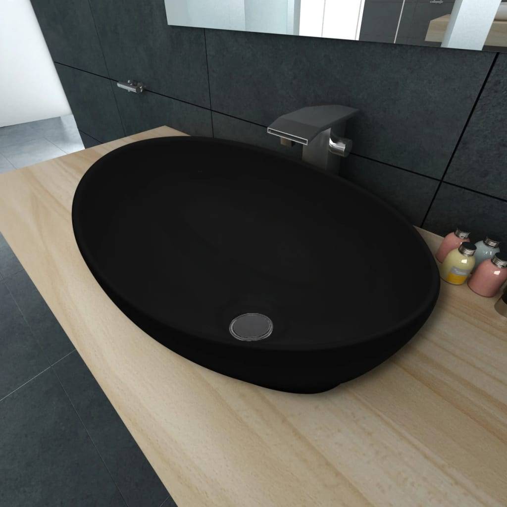 vidaXL Keramik Waschbecken 40 x 33 cm Schwarz