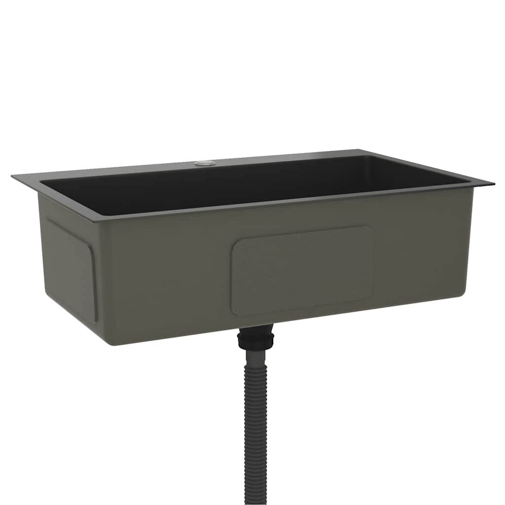 vidaXL Handgemachte Einbauspüle Schwarz Edelstahl