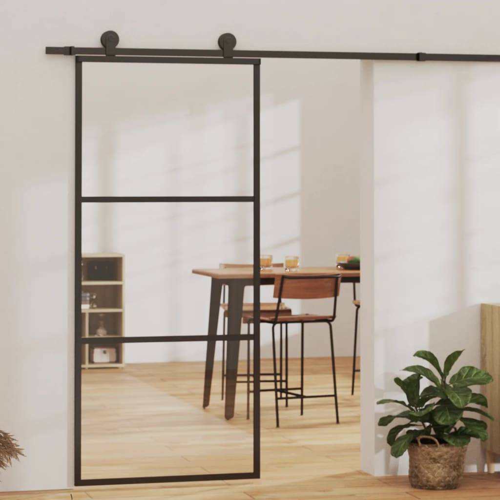vidaXL Schiebetür ESG-Glas und Aluminium 90x205 cm Schwarz