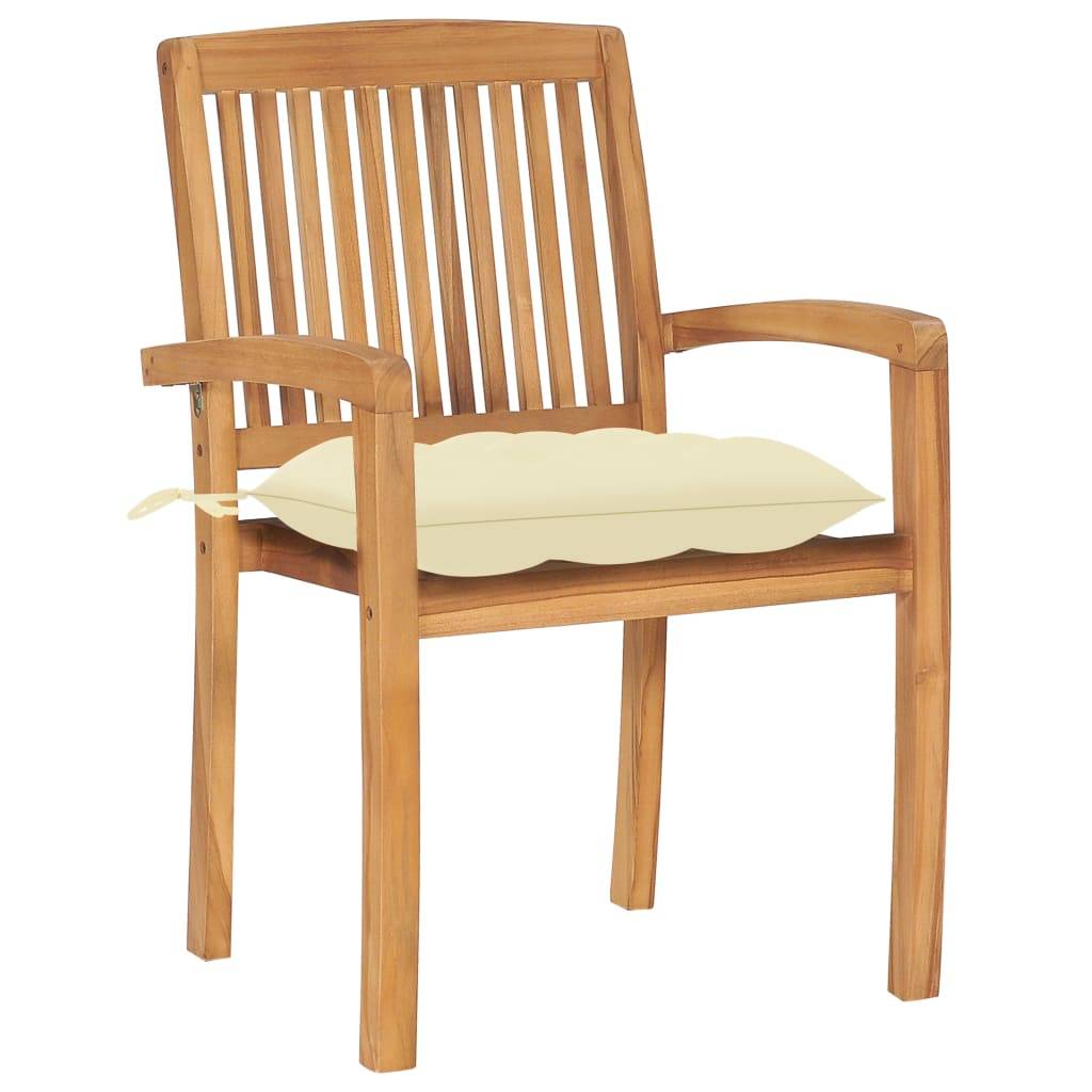vidaXL Gartenstühle 2 Stk. mit Cremeweißen Kissen Massivholz Teak