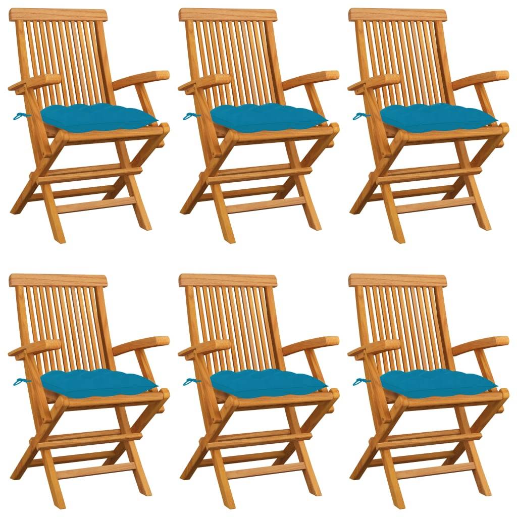 vidaXL Gartenstühle mit Hellblauen Kissen 6 Stk. Massivholz Teak