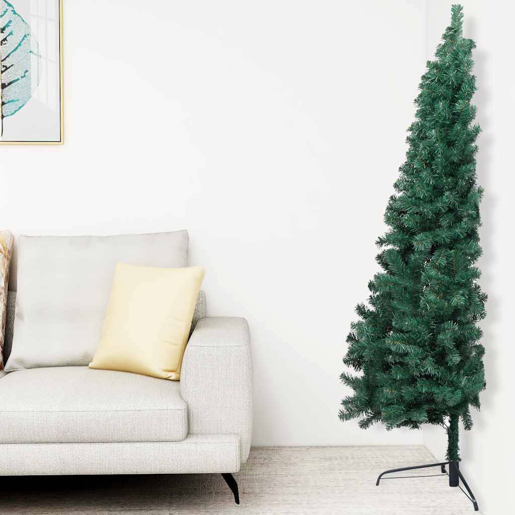 vidaXL Künstlicher Halb-Weihnachtsbaum Beleuchtung Kugeln Grün 210 cm