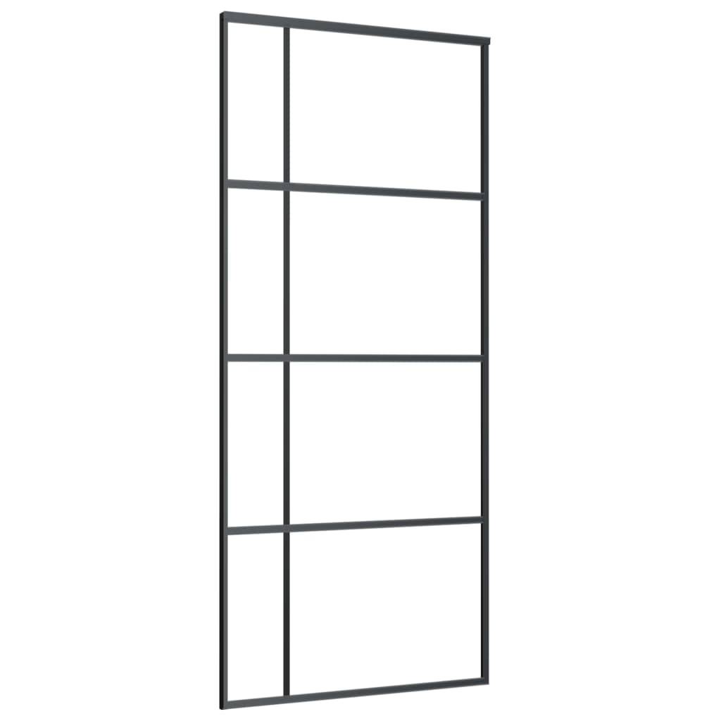 vidaXL Schiebetür ESG-Glas und Aluminium mattiert 90x205 cm Schwarz
