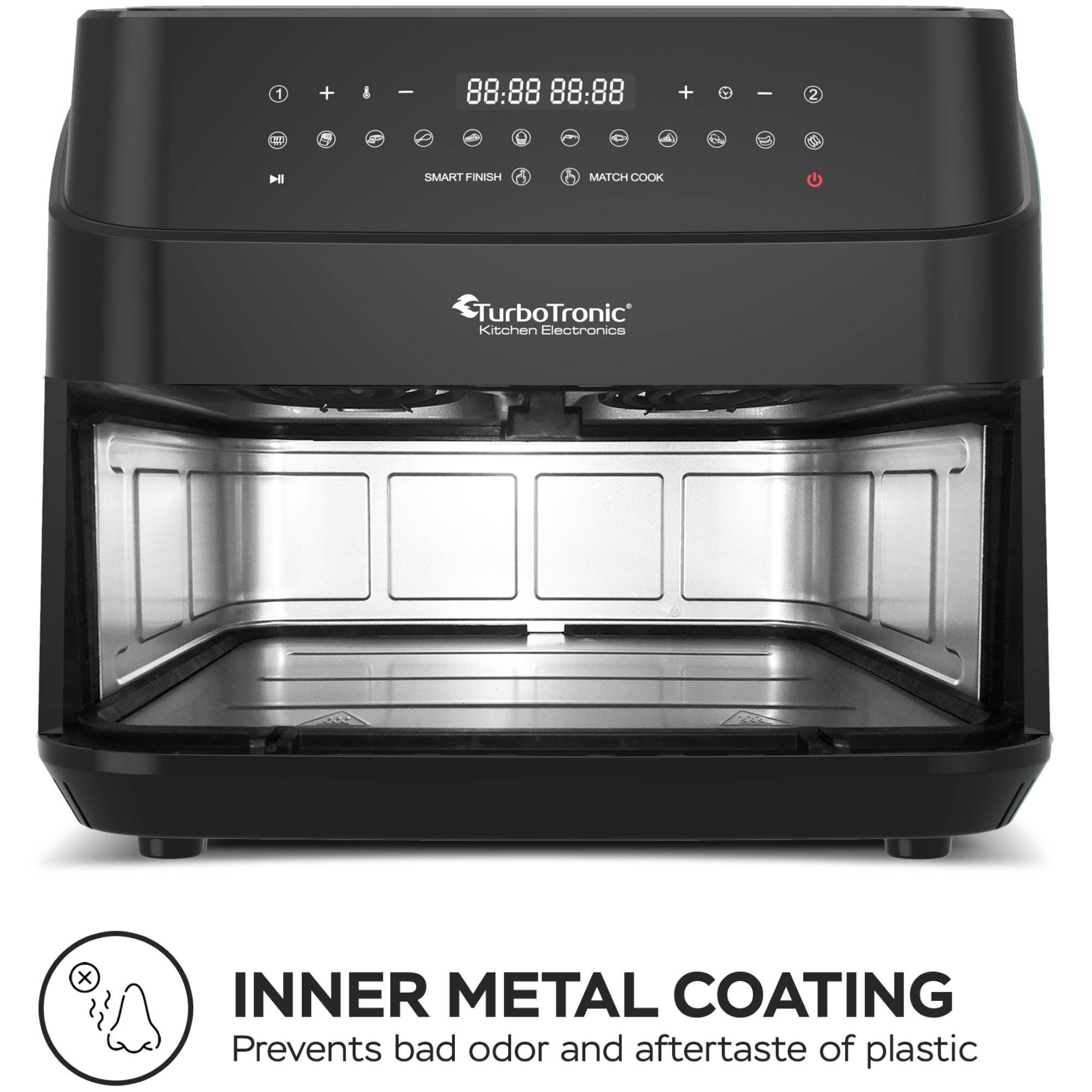 TurboTronic Heißluftfritteuse XXL doppel Airfryer 1600W / 9L (2x 4,5L Kammer) 12 Programme digitale Heißluft Fritteuse ohne Fett Öl Dual Luftfritte