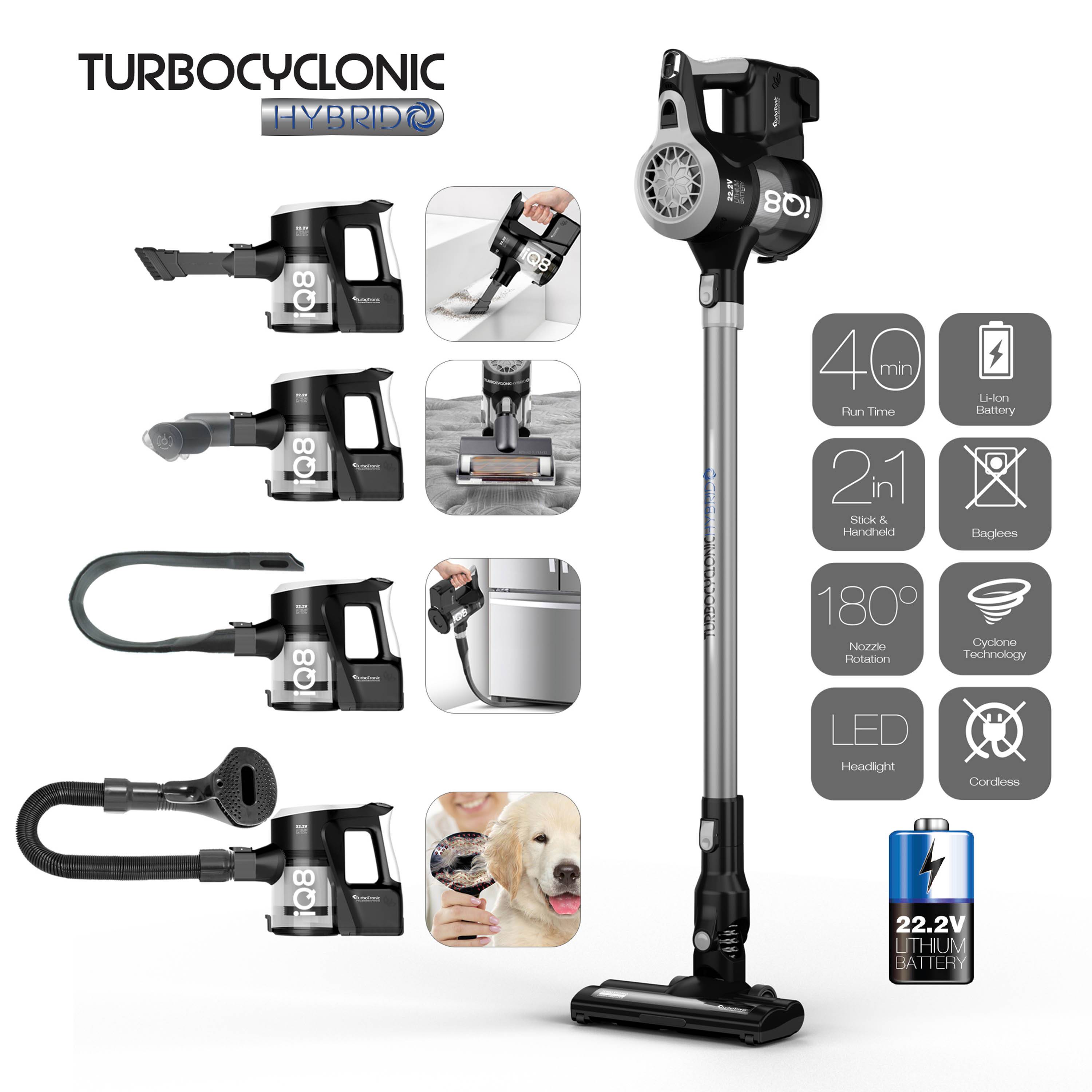 TurboTronic - Akku Staubsauger 22.2V LI-ION, kabelloser 2 in 1 Boden- /Handstaubsauger, beutellos, ultra-Leichtgewicht, extrem starke Saugkraft >