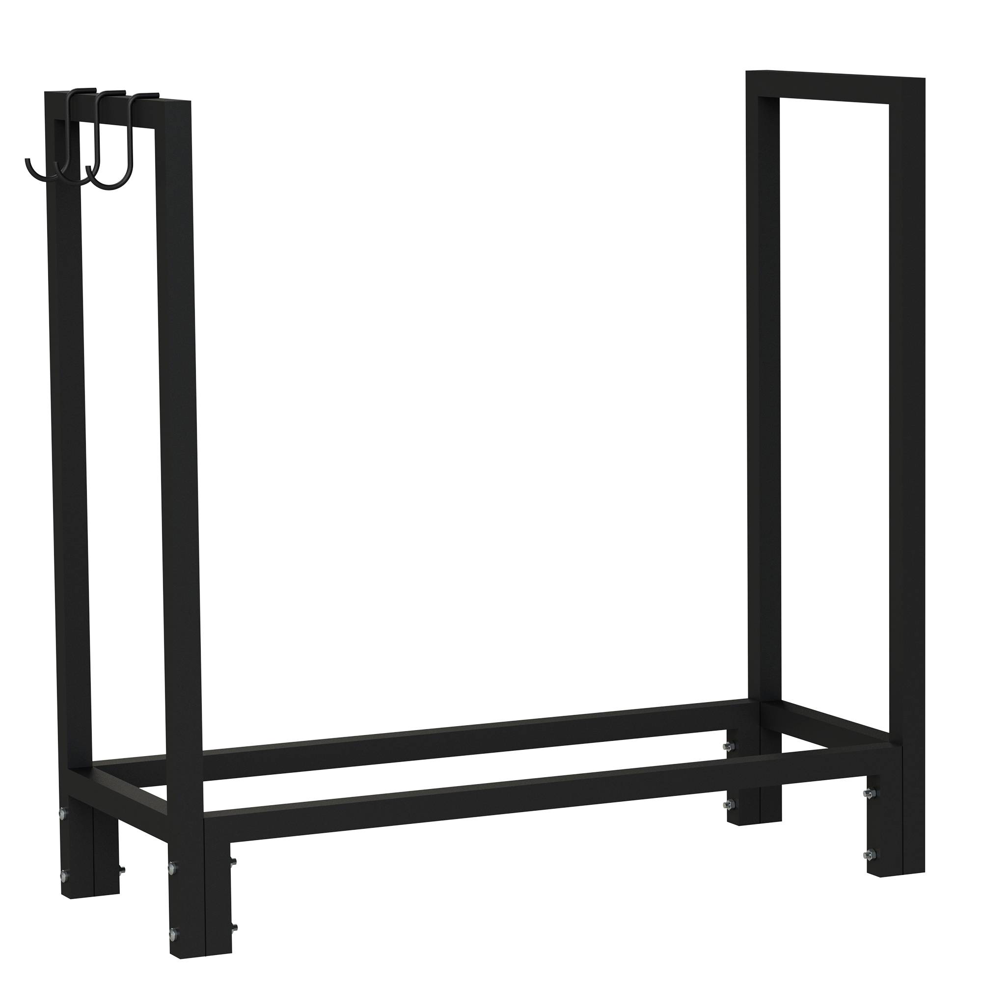 SCHMIDT security tools Kaminholzregal 77x30x76cm Stahl Schwarz Brennholzregal Holzstapelhilfe Holzunterstand Holz-Regal inkl. Haken