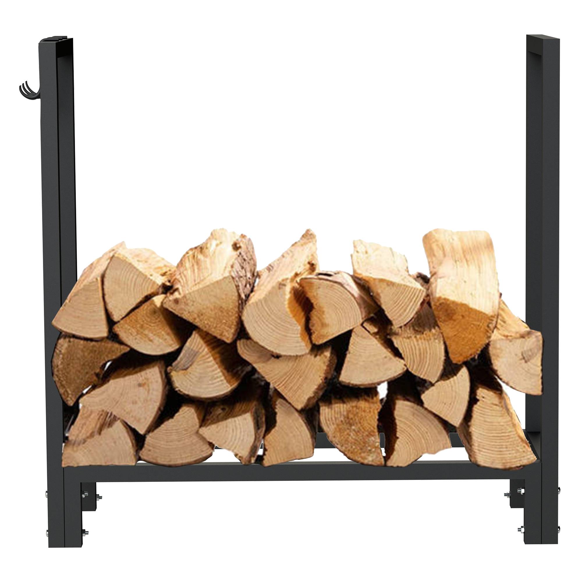 SCHMIDT security tools Kaminholzregal 77x30x76cm Stahl Schwarz Brennholzregal Holzstapelhilfe Holzunterstand Holz-Regal inkl. Haken