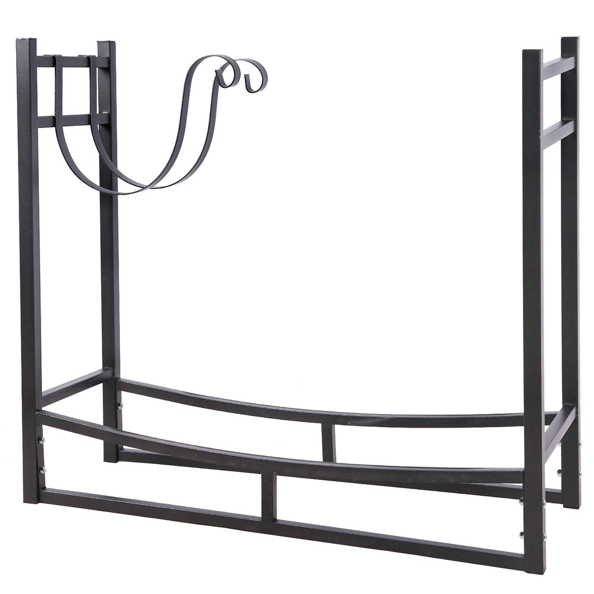 SCHMIDT security tools Kaminholzregal 83x33x75cm Schwarz Brennholzregal Holzstapelhilfe Holzunterstand Holz-Regal 2x extra Ablage-Haken