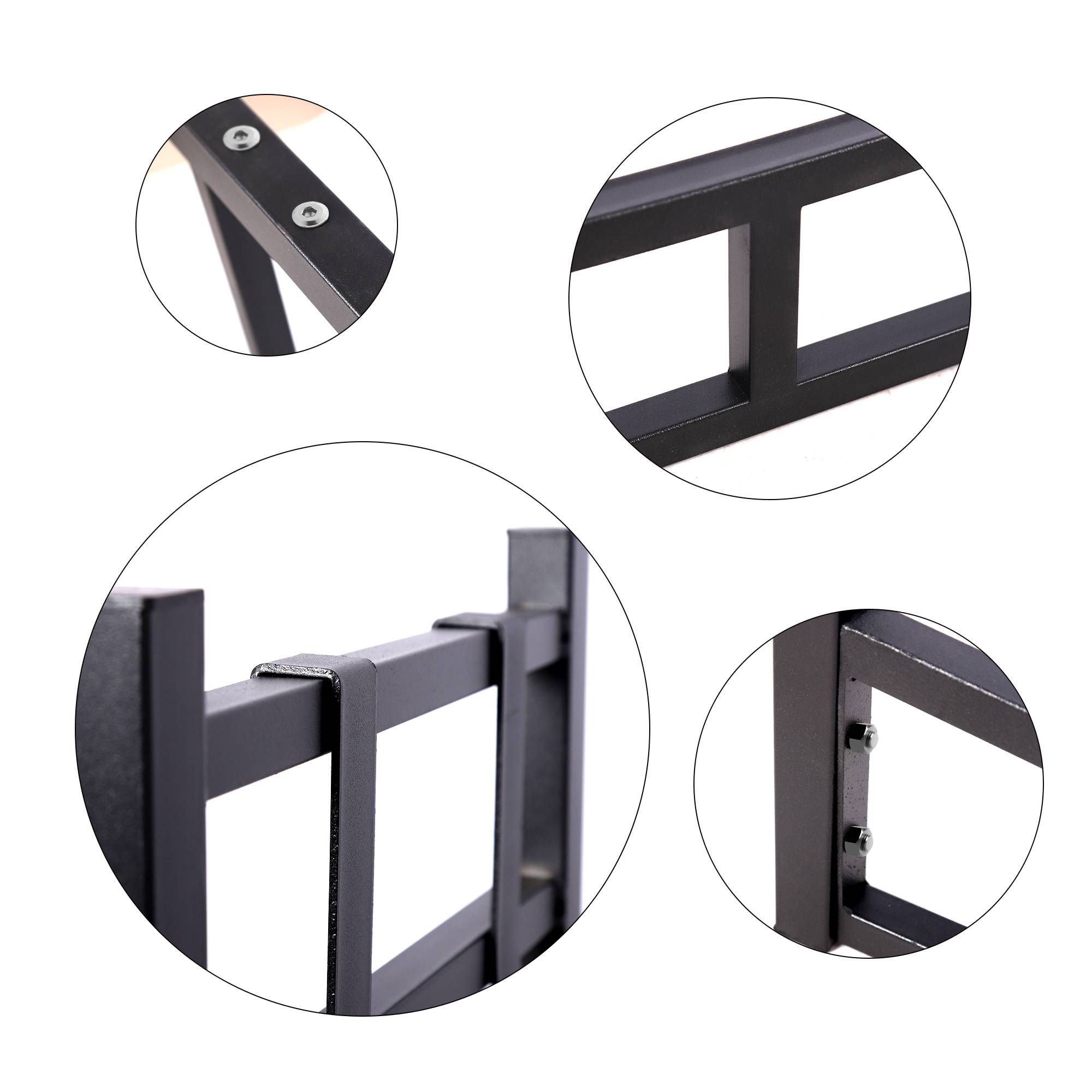 SCHMIDT security tools Kaminholzregal 83x33x75cm Schwarz Brennholzregal Holzstapelhilfe Holzunterstand Holz-Regal 2x extra Ablage-Haken