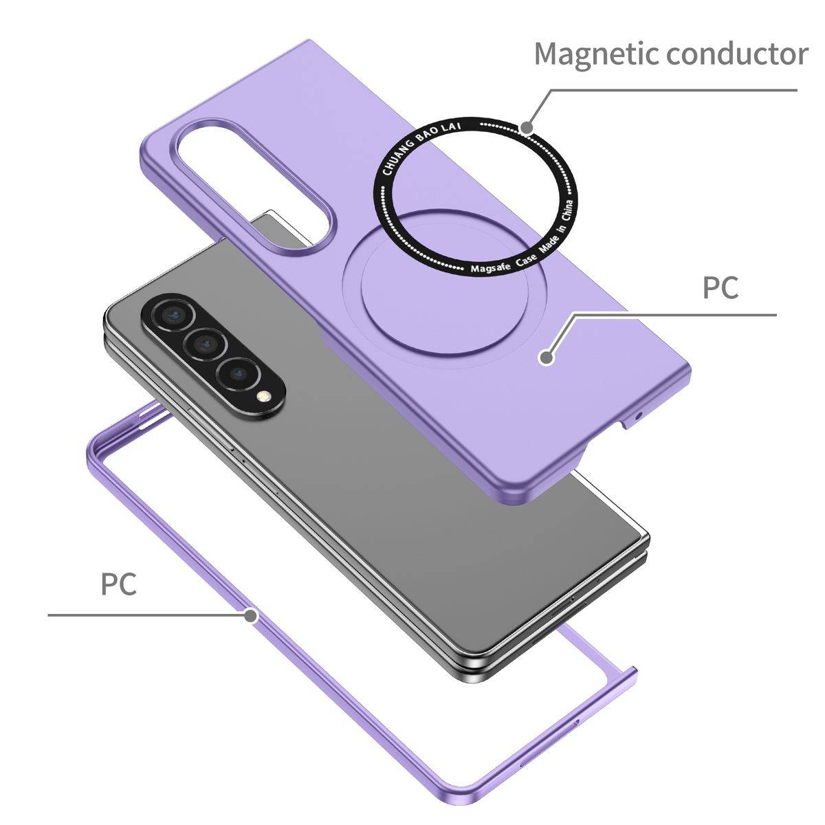 Für Samsung Galaxy Z Fold4 5G Magnet Magsafe Design Handy Tasche Hülle Etuis Lila