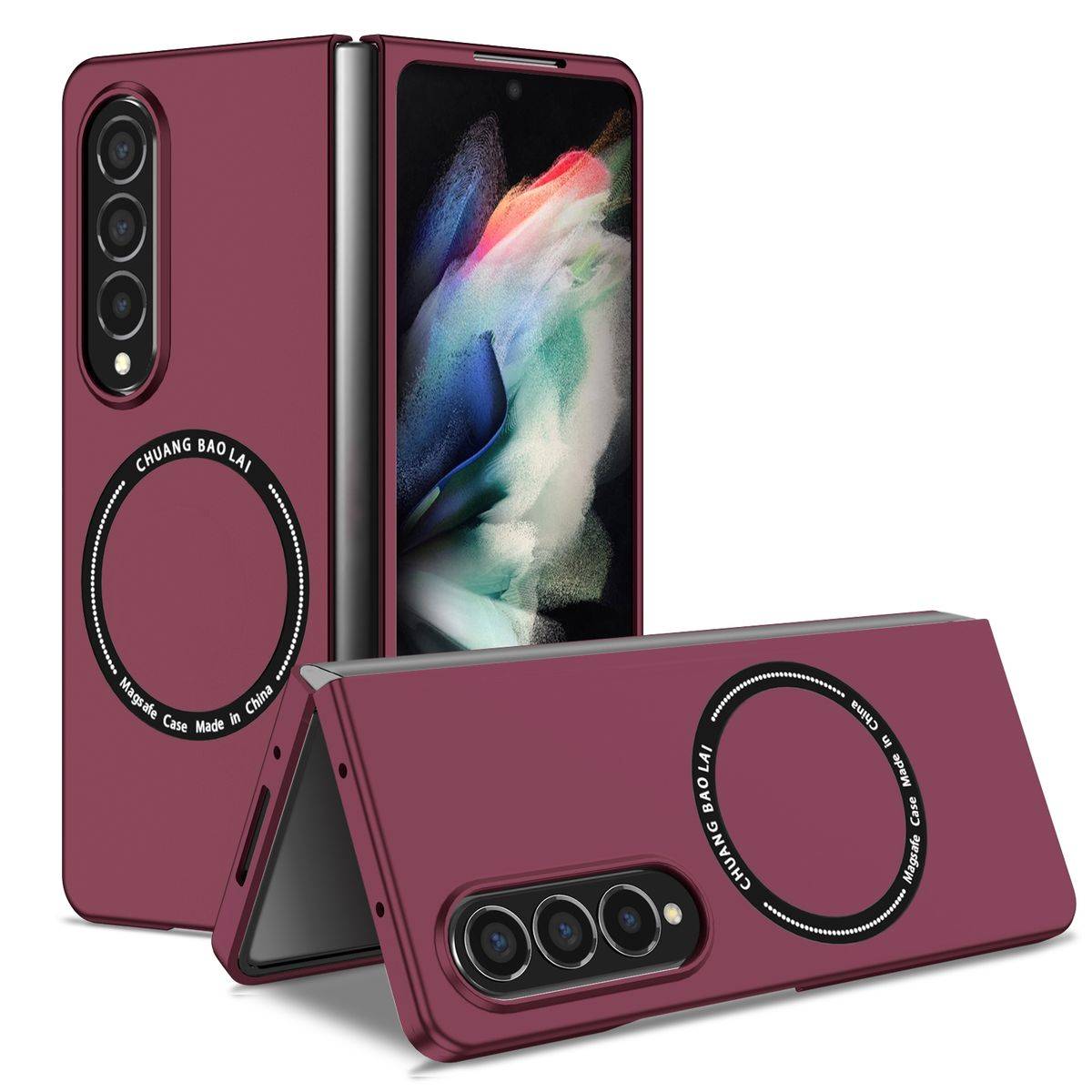 Für Samsung Galaxy Z Fold4 5G Magnet Magsafe Design Handy Tasche Hülle Etuis Weinrot