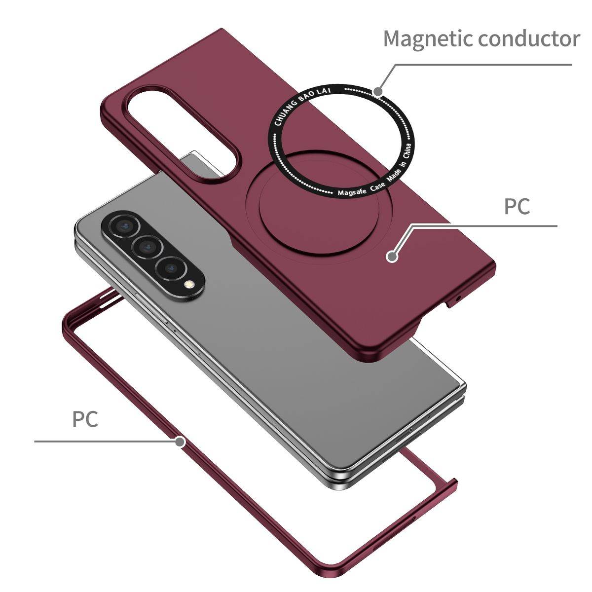 Für Samsung Galaxy Z Fold4 5G Magnet Magsafe Design Handy Tasche Hülle Etuis Weinrot