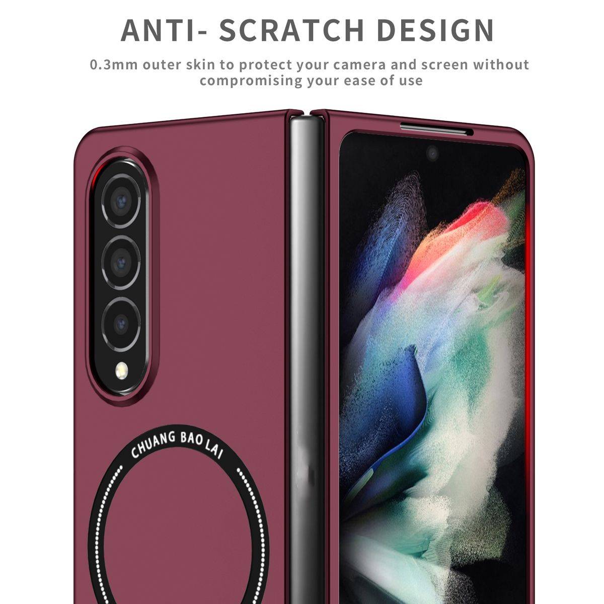 Für Samsung Galaxy Z Fold4 5G Magnet Magsafe Design Handy Tasche Hülle Etuis Weinrot