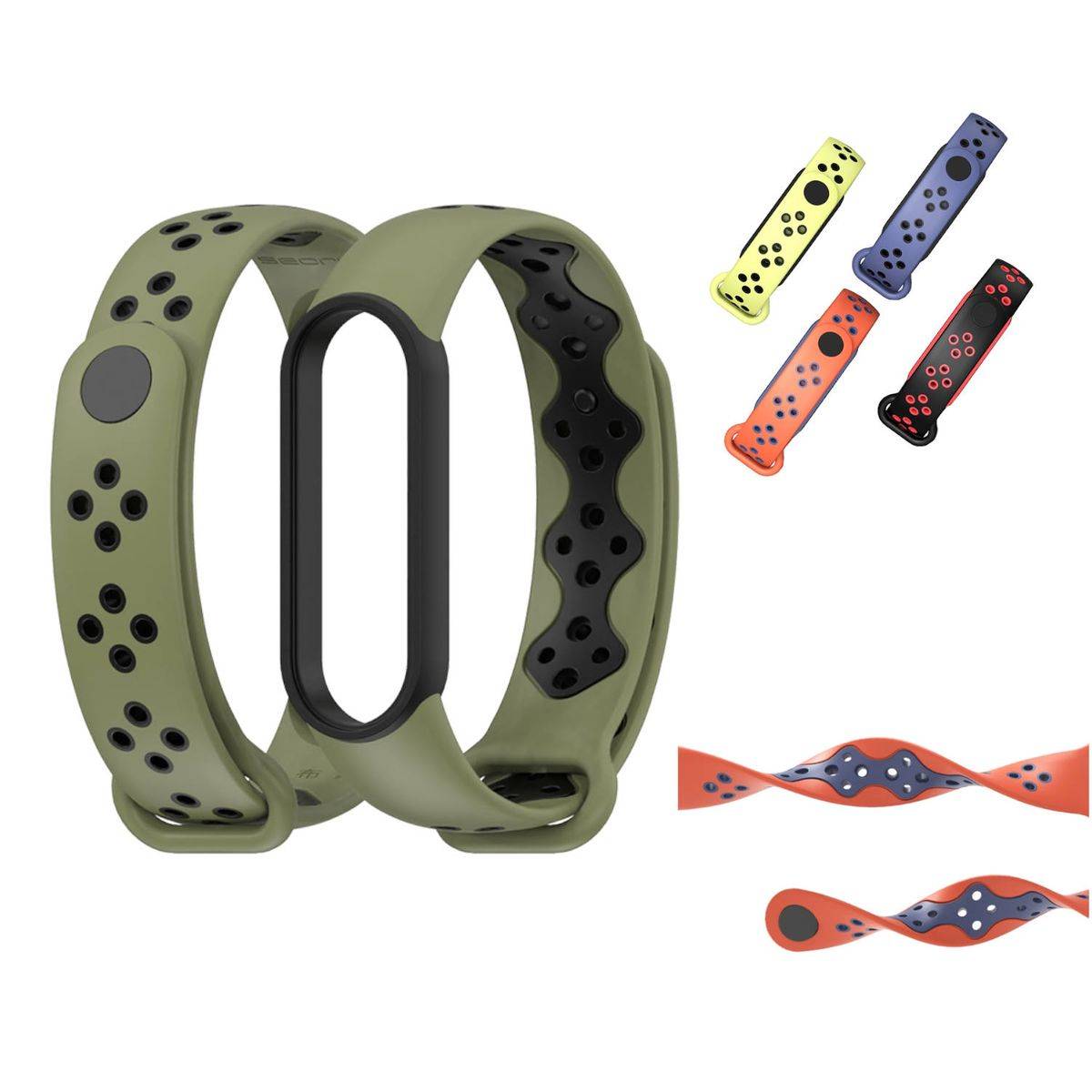 Für Xiaomi Mi Band 5 / 6 / 7 Kunststoff / Silikon Armband Watch Uhr Grün / Schwarz Ersatz Arm Band