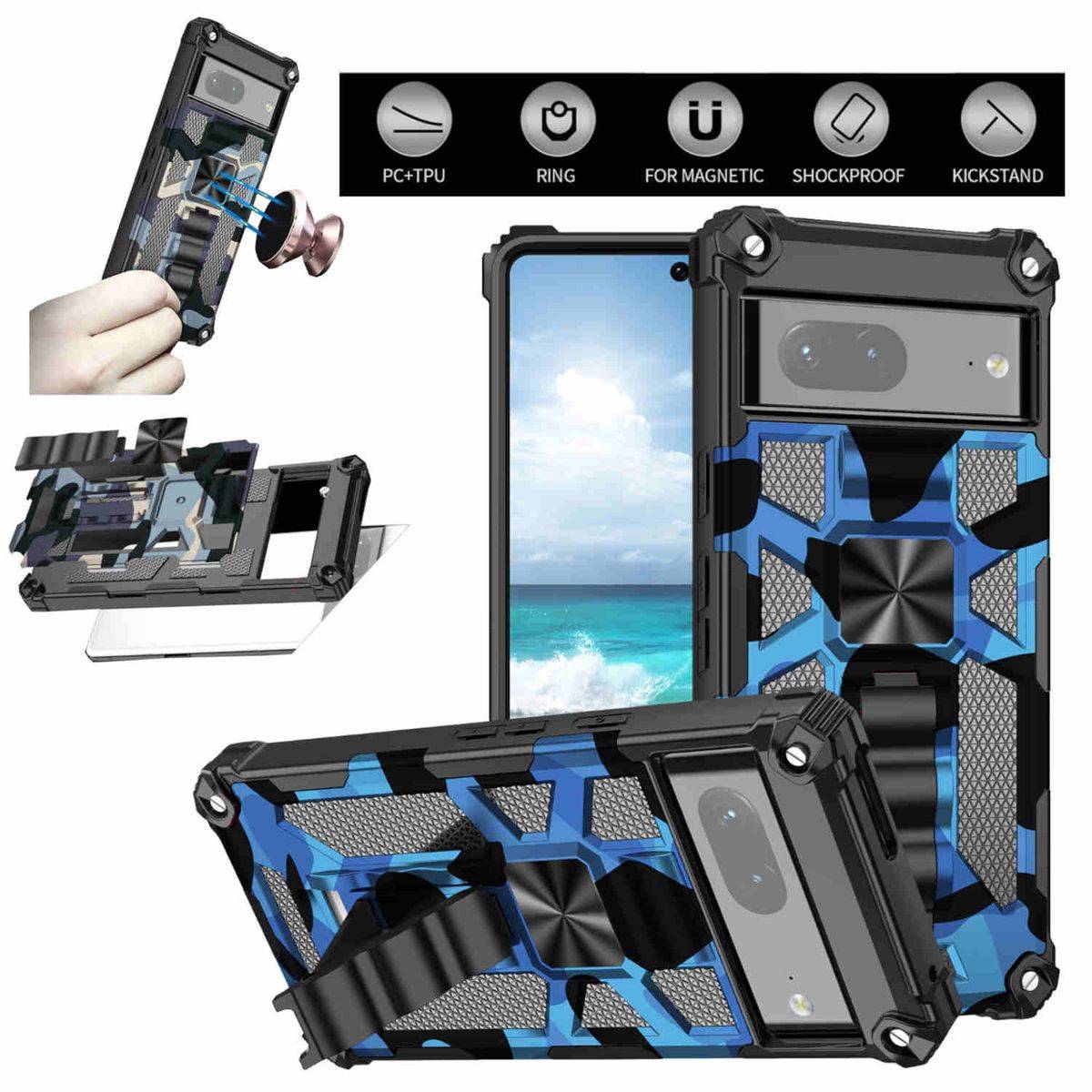 Für Google Pixel 7  Camouflage Shockproof Armor Military TPU Schutz Tasche Hülle Cover Blau