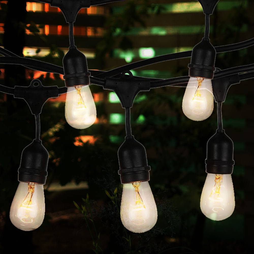 Lichterkette Außen Partybeleuchtung Lichterkette Außenleuchte Gartendeko Leuchtkette Glühbirnen, schwarz, 15 Flammig E27 Fassung, Länge 15 m