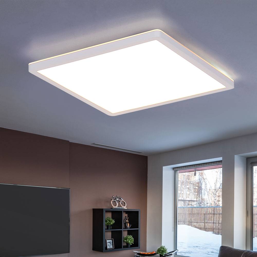 Badezimmer Lampe LED Deckenleuchte Deckenlampe IP44 LED Panel, 3 Stufen über Wandschalter, Backlight, weiß, 18W 1600Lm warmweiß, LxH 29,4x2,5
