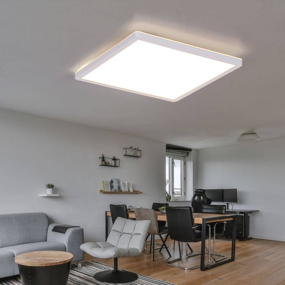 Deckenleuchte Badezimmer Lampe LED Deckenlampe IP44 LED Panel, 3 Stufen über Wandschalter, Backlight, weiß, 18W 1600Lm warmweiß, LxH 29,4x2,5