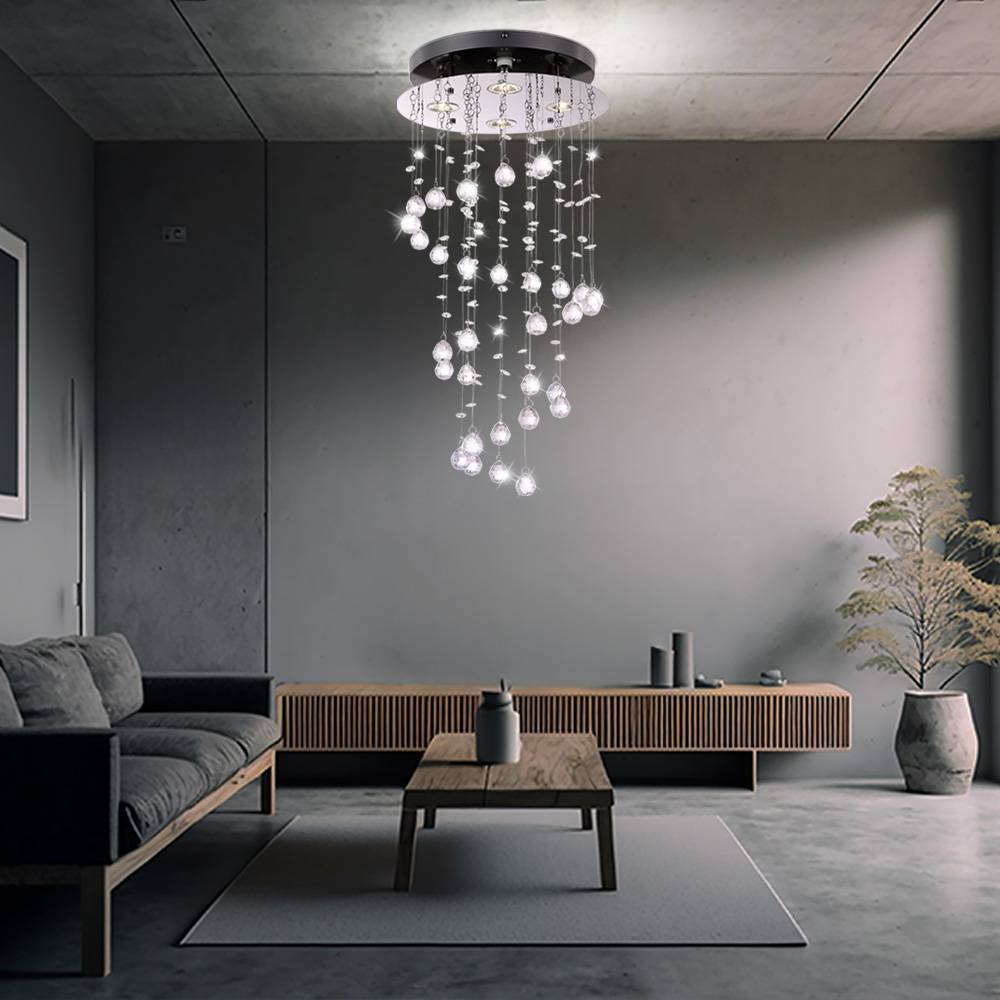 Hängelampe Kristallbehang Esszimmerleuchte Kristalldekor LED Pendelleuchte silber, Metall chrom Acryl, 4x LED 5W 400Lm 3000K, DxH 32x65 cm