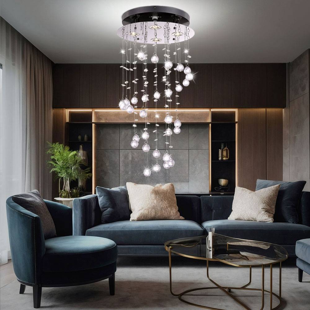 Hängelampe Kristallbehang Esszimmerleuchte Kristalldekor LED Pendelleuchte silber, Metall chrom Acryl, 4x LED 5W 400Lm 3000K, DxH 32x65 cm