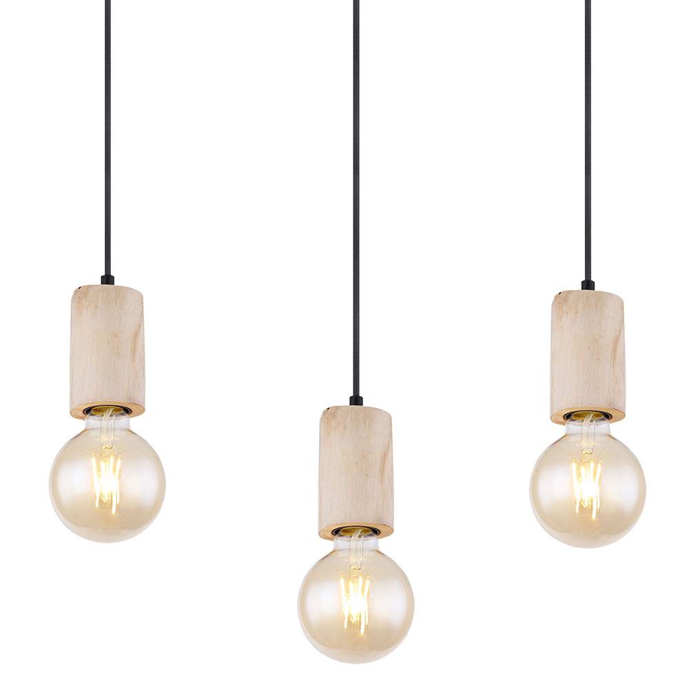 Hängelampe Holzlampe Deckenlampe Wohnzimmer schwarz Pendelleuchte 5 Flammig, Metall naturfarben, Fassungen 5x E27, LxBxH 115x10x120 cm