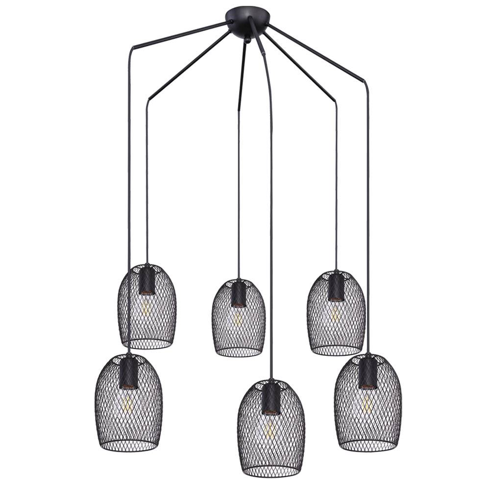 Pendelleuchte 6 flammig Esstischleuchte Retro Hängelampe Wohnzimmer Industriell, Metall schwarz, 6x E27 Fassungen, DxH 75x150 cm