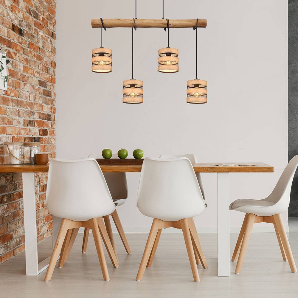 Hängeleuchte Esszimmerleuchte hängend Pendellampe Holzoptik Gitter schwarz Pendelleuchte rund 4 Flammig, Metall MDF, Fassung 4x E27, LxBxH 85x15x120