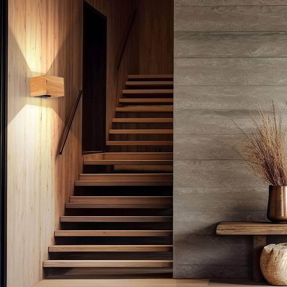 Wandleuchte Wandlampe Holzleuchte Designleuchte Wohnzimmer Up Down verstellbar, Metall braun schwarz, 1x LED 8 Watt 800 Lumen warmweiß, LxBxH