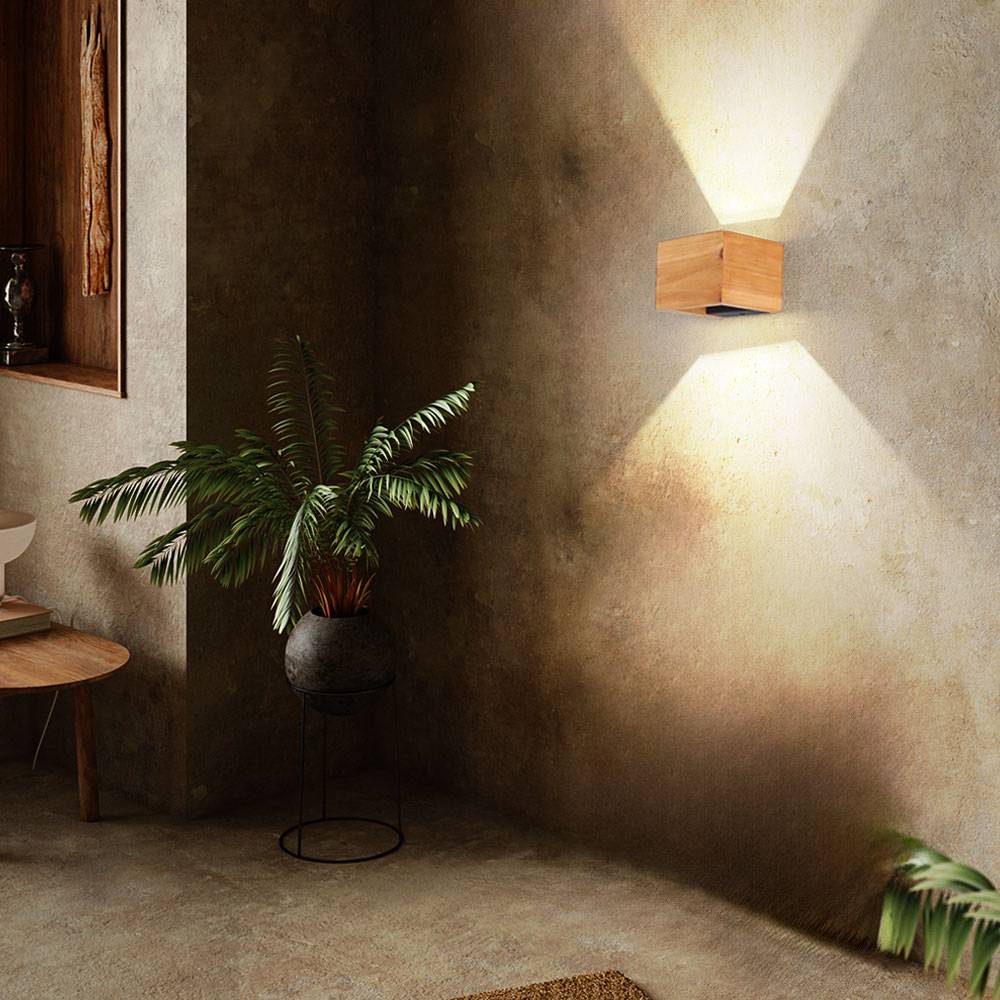 Wandleuchte Wandlampe Holzleuchte Designleuchte Wohnzimmer Up Down verstellbar, Metall braun schwarz, 1x LED 8 Watt 800 Lumen warmweiß, LxBxH