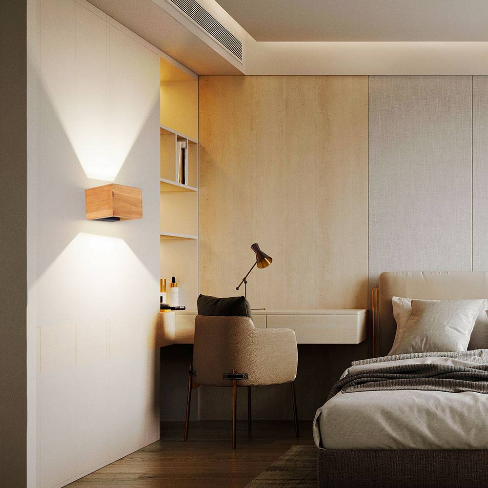 Wandleuchte Wandlampe Holzleuchte Designleuchte Wohnzimmer Up Down verstellbar, Metall braun schwarz, 1x LED 8 Watt 800 Lumen warmweiß, LxBxH