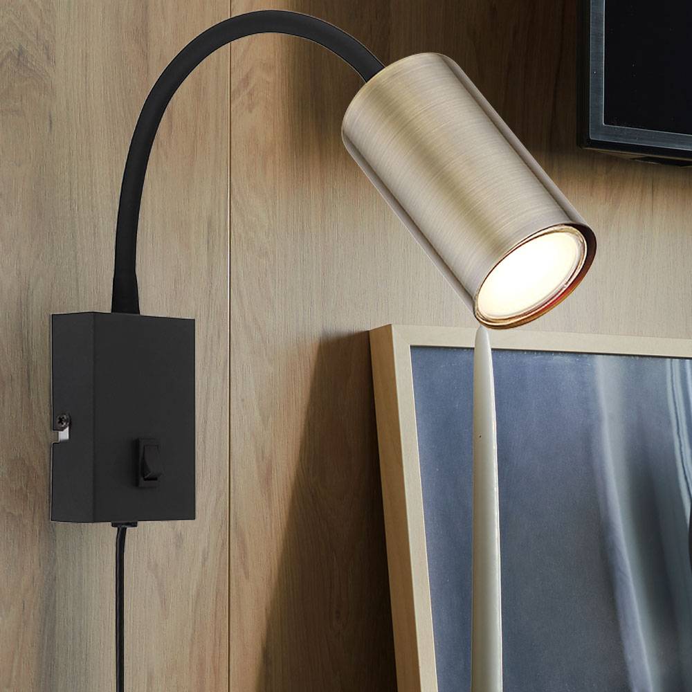 Wandleuchte Lampe Schlafzimmerlampe Schreibtischleuchte Wandlampe mit Stecker Leselampe, Metall Kunststoff, flexibel einstellbar, 1x GU10, LxBxH