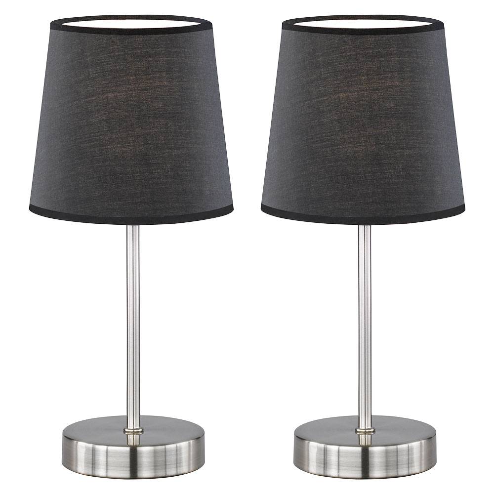 Tischleuchten Wohnzimmer Nachttischlampe Leselampe Tischlampe schwarz, Textil, Metall nickel matt, 1x E14,DxH 14x32 cm, 2er Set