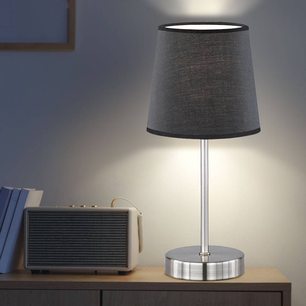 Tischleuchten Wohnzimmer Nachttischlampe Leselampe Tischlampe schwarz, Textil, Metall nickel matt, 1x E14,DxH 14x32 cm, 2er Set