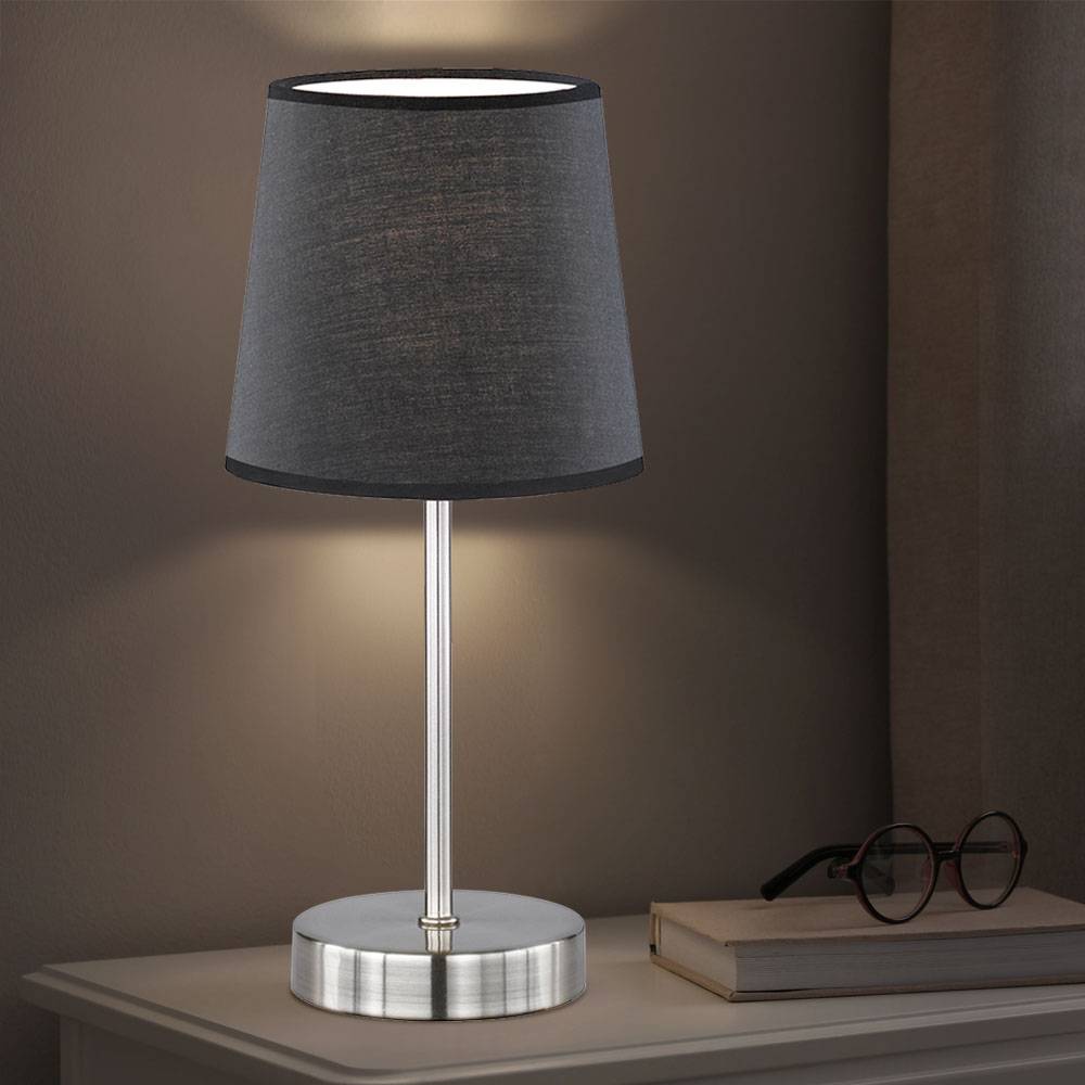 Tischleuchten Wohnzimmer Nachttischlampe Leselampe Tischlampe schwarz, Textil, Metall nickel matt, 1x E14,DxH 14x32 cm, 2er Set