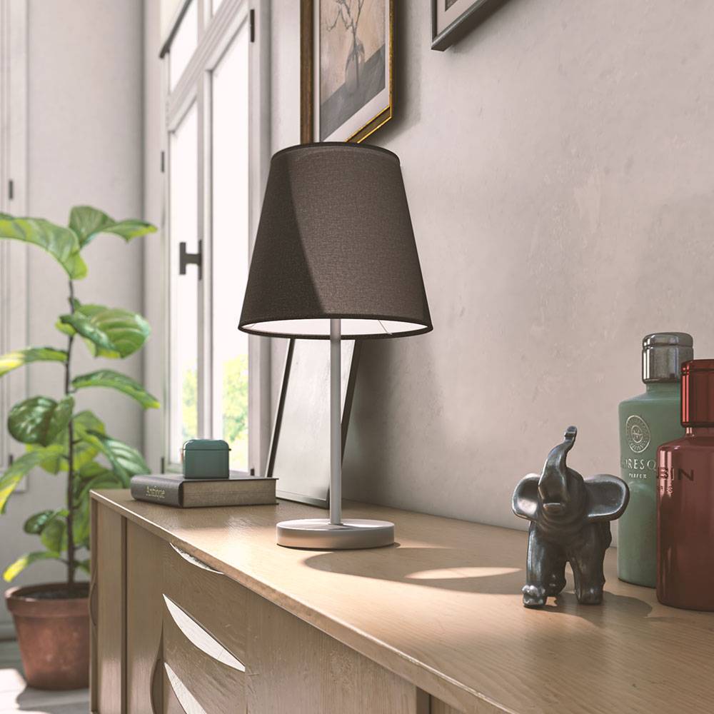 Tischleuchten Wohnzimmer Nachttischlampe Leselampe Tischlampe schwarz, Textil, Metall nickel matt, 1x E14,DxH 14x32 cm, 2er Set