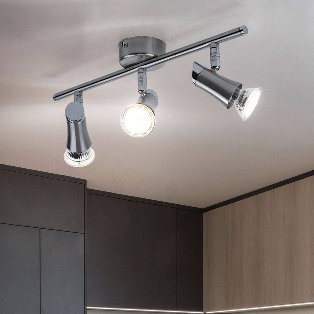 Deckenleuchte Spotleiste Deckenlampe mit beweglichen Spots 3 flammiger Deckenstrahler, Metall chrom nickel matt, 3x GU10 LED warmweiß, LxH