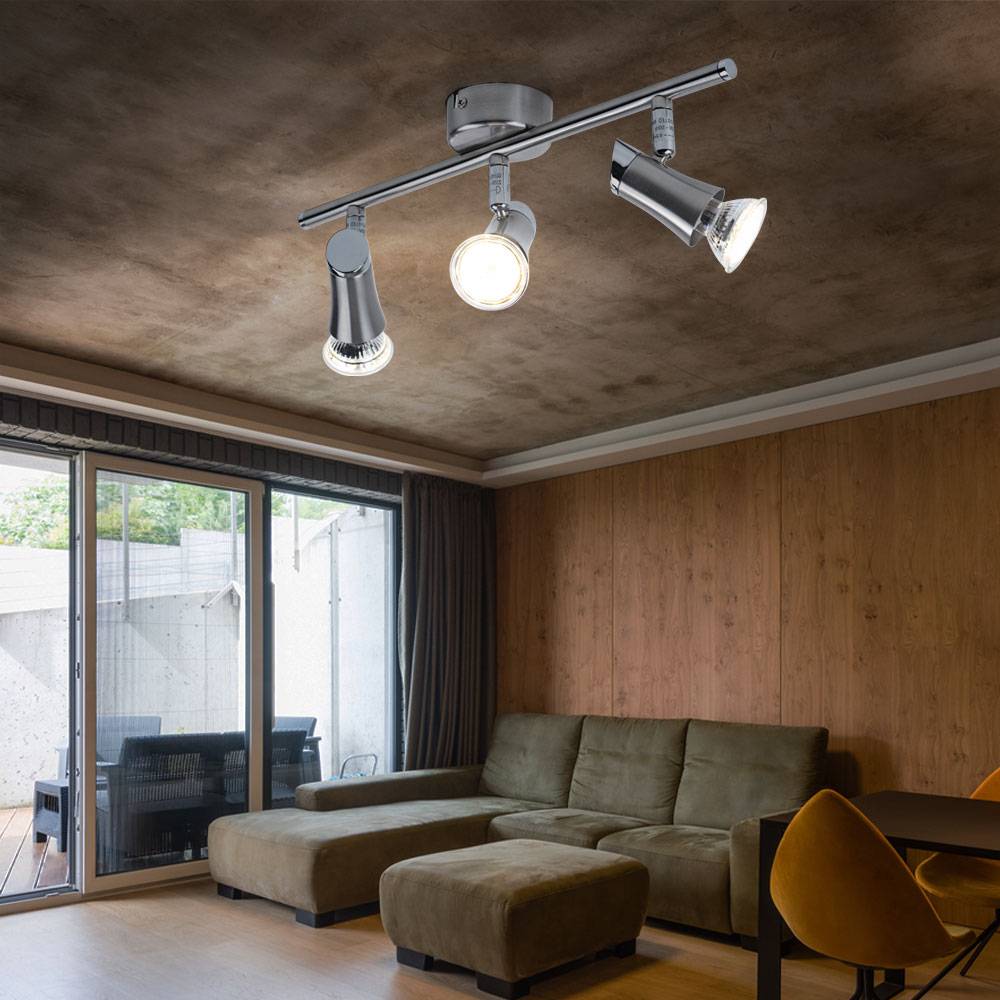 Deckenleuchte Spotleiste Deckenlampe mit beweglichen Spots 3 flammiger Deckenstrahler, Metall chrom nickel matt, 3x GU10 LED warmweiß, LxH