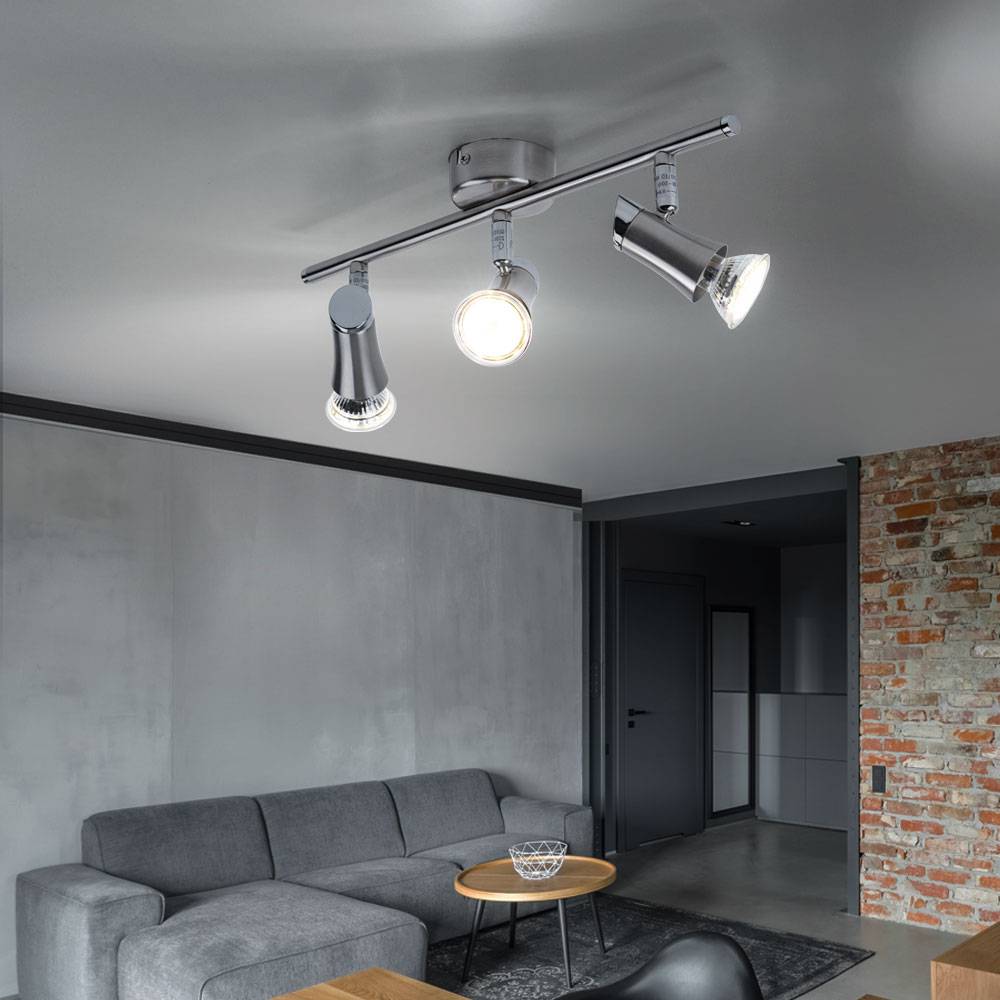 Deckenleuchte Spotleiste Deckenlampe mit beweglichen Spots 3 flammiger Deckenstrahler, Metall chrom nickel matt, 3x GU10 LED warmweiß, LxH
