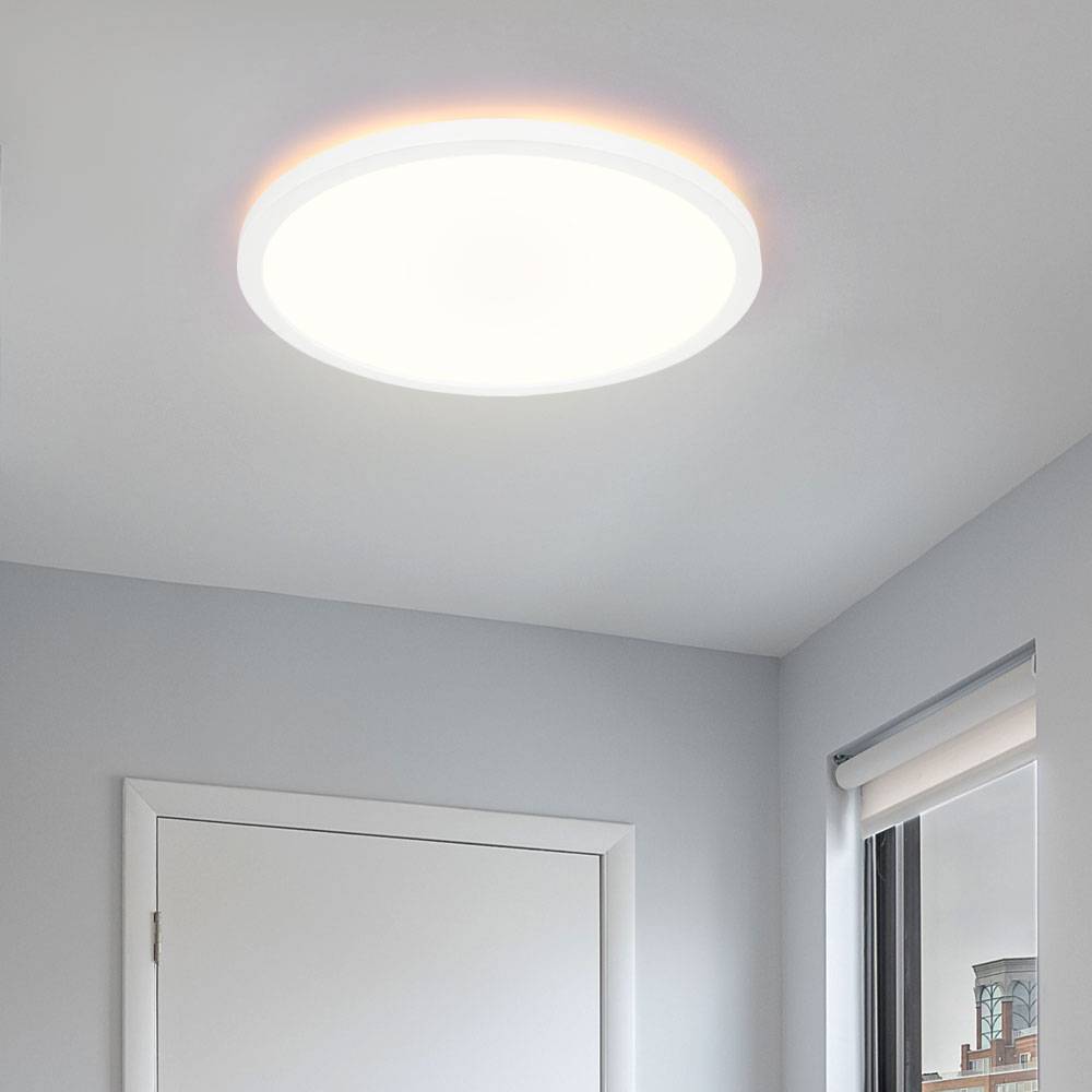 Deckenlampe dimmbar Küchenleuchte LED Deckenleuchte Badezimmerleuchte, Backlight, IP44, weiß , rund, 1x LED 18W 1600lm 3000K warmweiß, DxH 29,x 42
