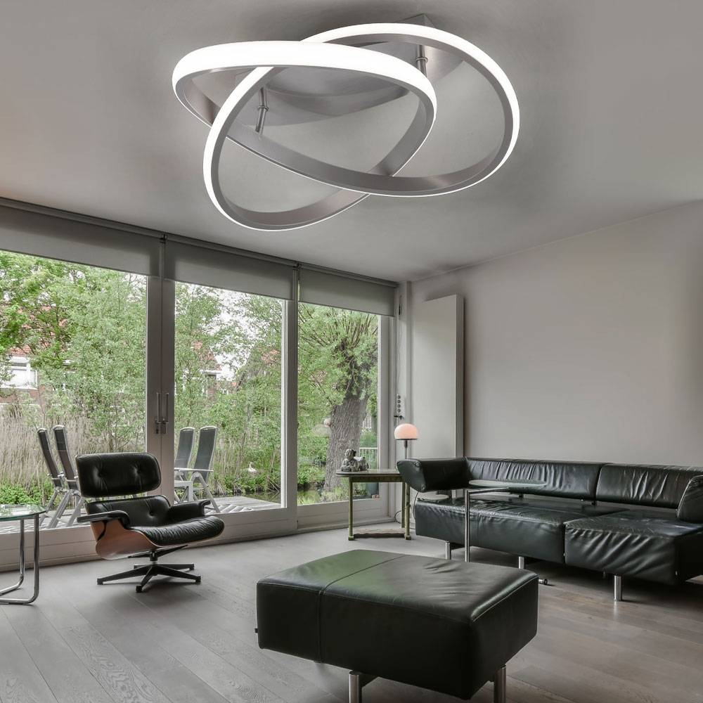 Deckenlampe mit Switch Dimmer Design Deckenleuchte, Metall nickel matt, 1x LED 18 Watt 2400 Lumen warmweiß, 45x18cm, Wohnzimmer Flur Schlafzimmer