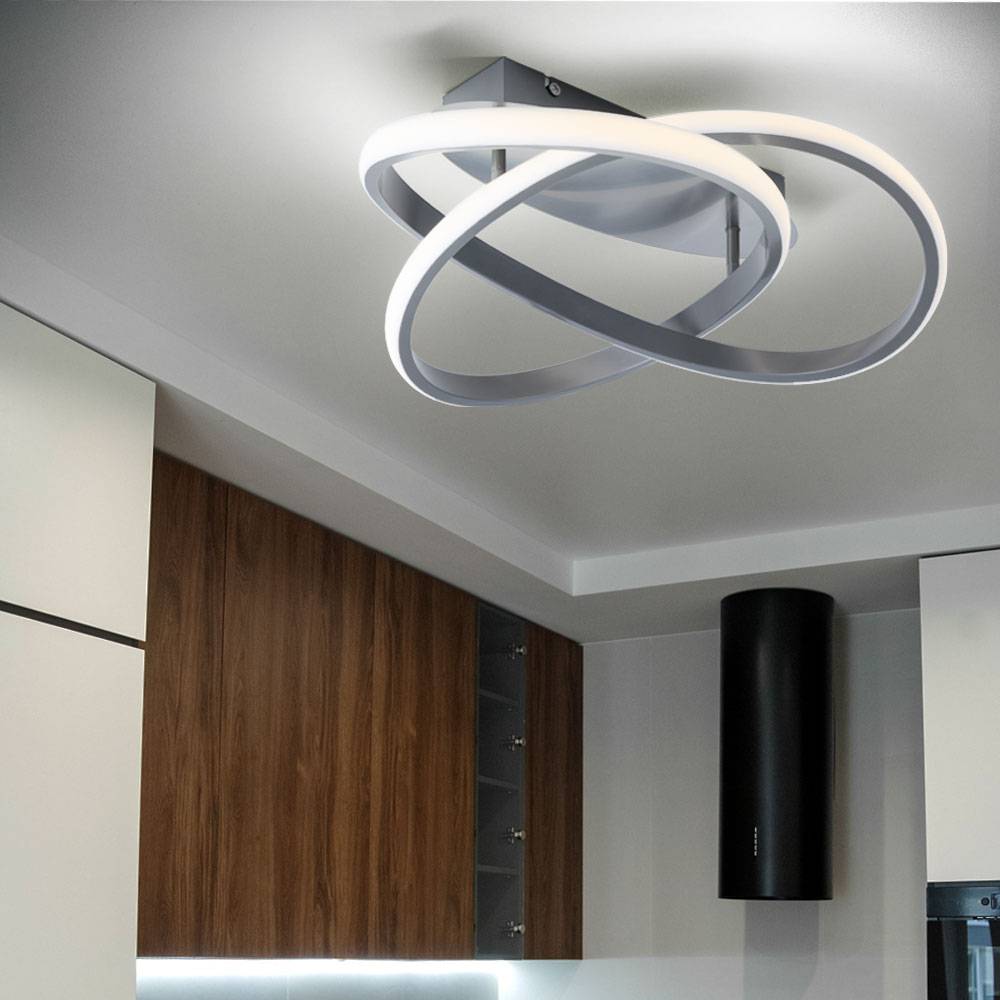 Deckenlampe mit Switch Dimmer Design Deckenleuchte, Metall nickel matt, 1x LED 18 Watt 2400 Lumen warmweiß, 45x18cm, Wohnzimmer Flur Schlafzimmer