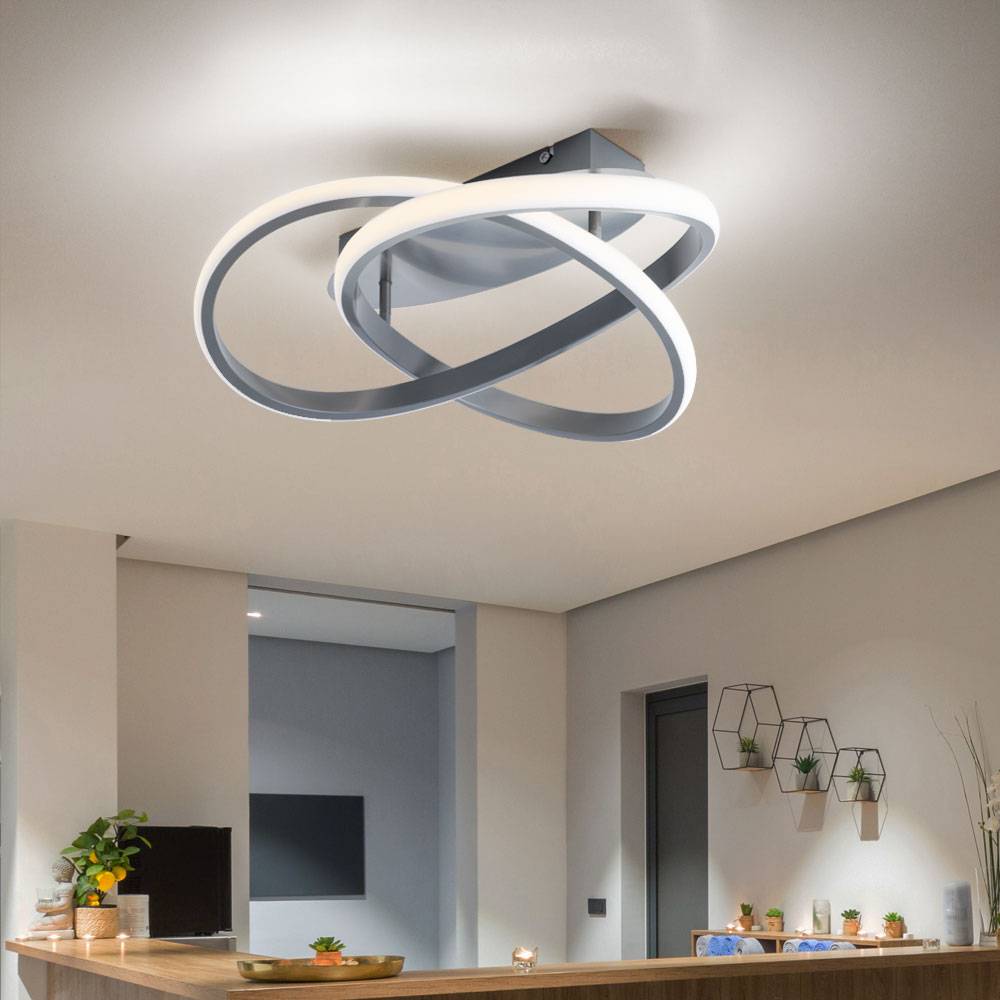 Deckenlampe mit Switch Dimmer Design Deckenleuchte, Metall nickel matt, 1x LED 18 Watt 2400 Lumen warmweiß, 45x18cm, Wohnzimmer Flur Schlafzimmer