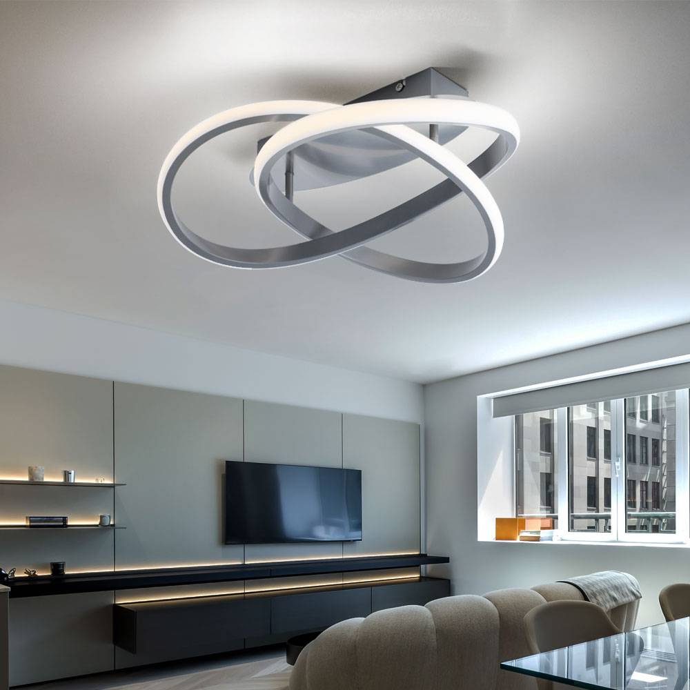 Deckenlampe mit Switch Dimmer Design Deckenleuchte, Metall nickel matt, 1x LED 18 Watt 2400 Lumen warmweiß, 45x18cm, Wohnzimmer Flur Schlafzimmer