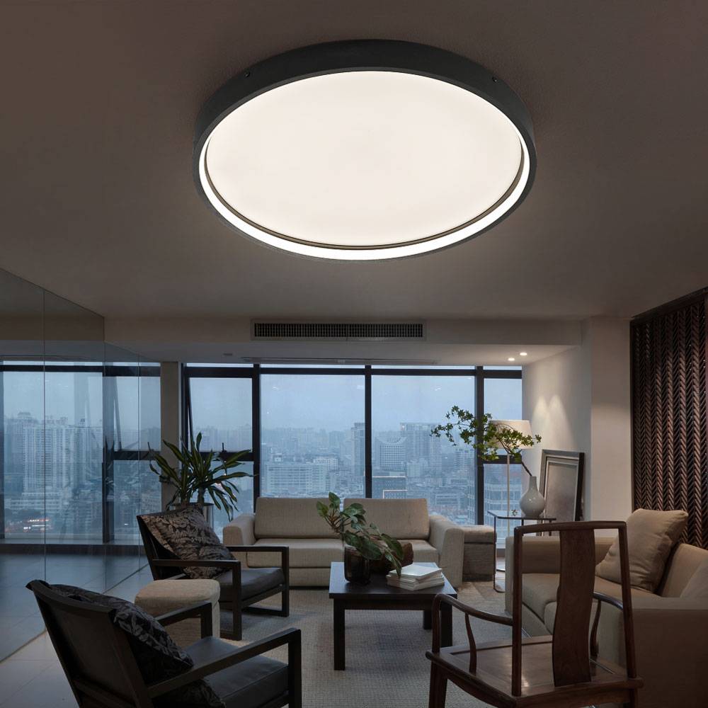 Deckenlampe dimmbar LED Deckenleuchte schwarz Wohnzimmerlampe, 3 Stufen-Dimmer, Metall, rund, 1x LED 27,5 W 2400 lm 3000 K warmweiß, DxH 45x4,5 cm