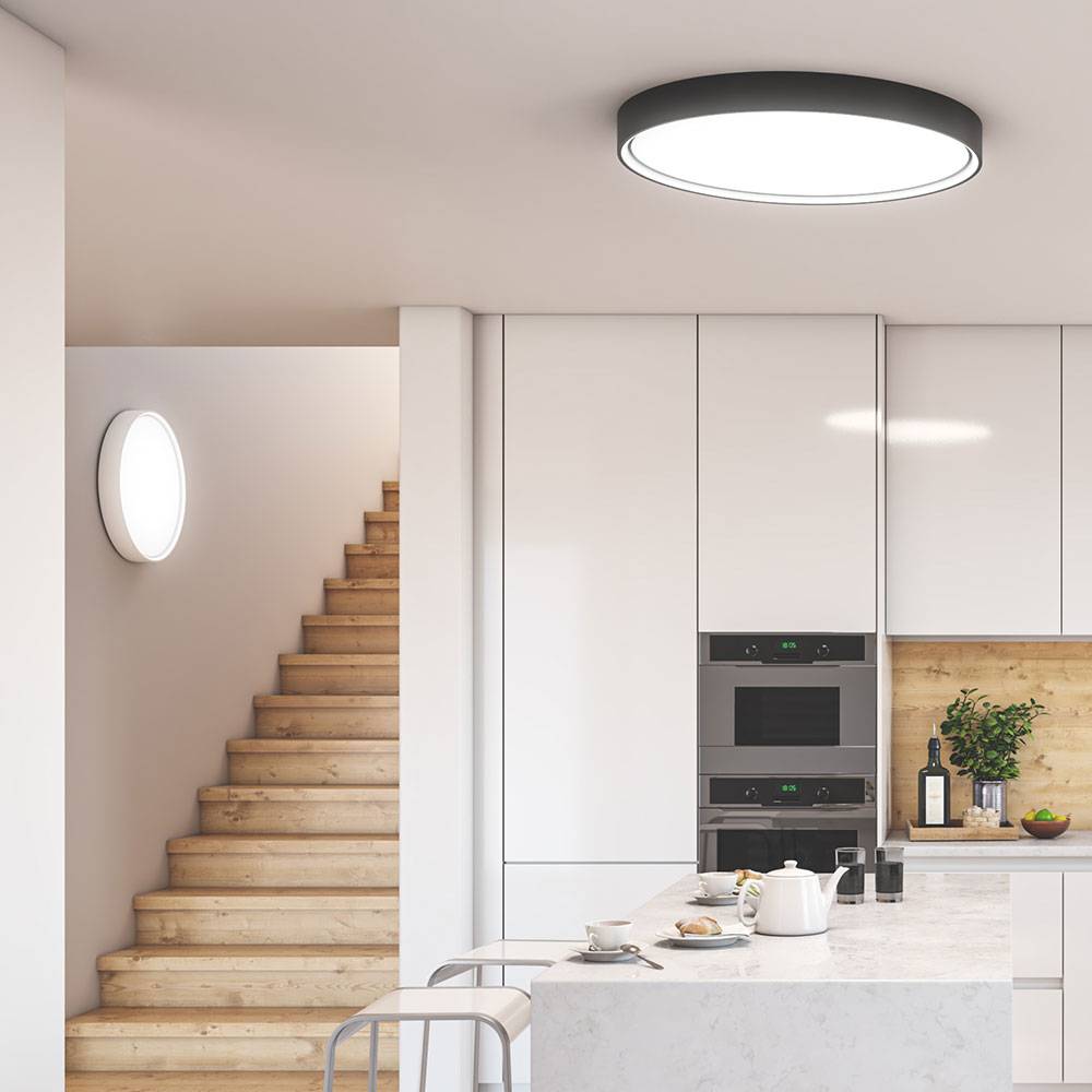 Deckenlampe dimmbar LED Deckenleuchte schwarz Wohnzimmerlampe, 3 Stufen-Dimmer, Metall, rund, 1x LED 27,5 W 2400 lm 3000 K warmweiß, DxH 45x4,5 cm