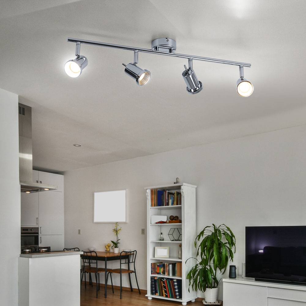 Spotleiste 4 Strahler Deckenlampe LED Deckenleuchte 4 Flammig schwenkbar, Chrom, 4x 5W 400Lm 3000K, LxH 63x14 cm