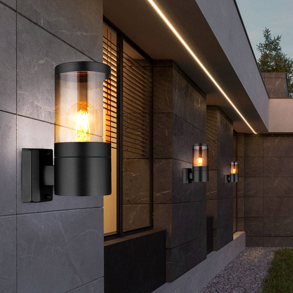Aussen Wandleuchte Edelstahl Außen Aussenlampen Haus Wandleuchten Edelstahl, schwarz rauch, 1x E27 Fassung, LxBxH 15,5x10,2x24 cm